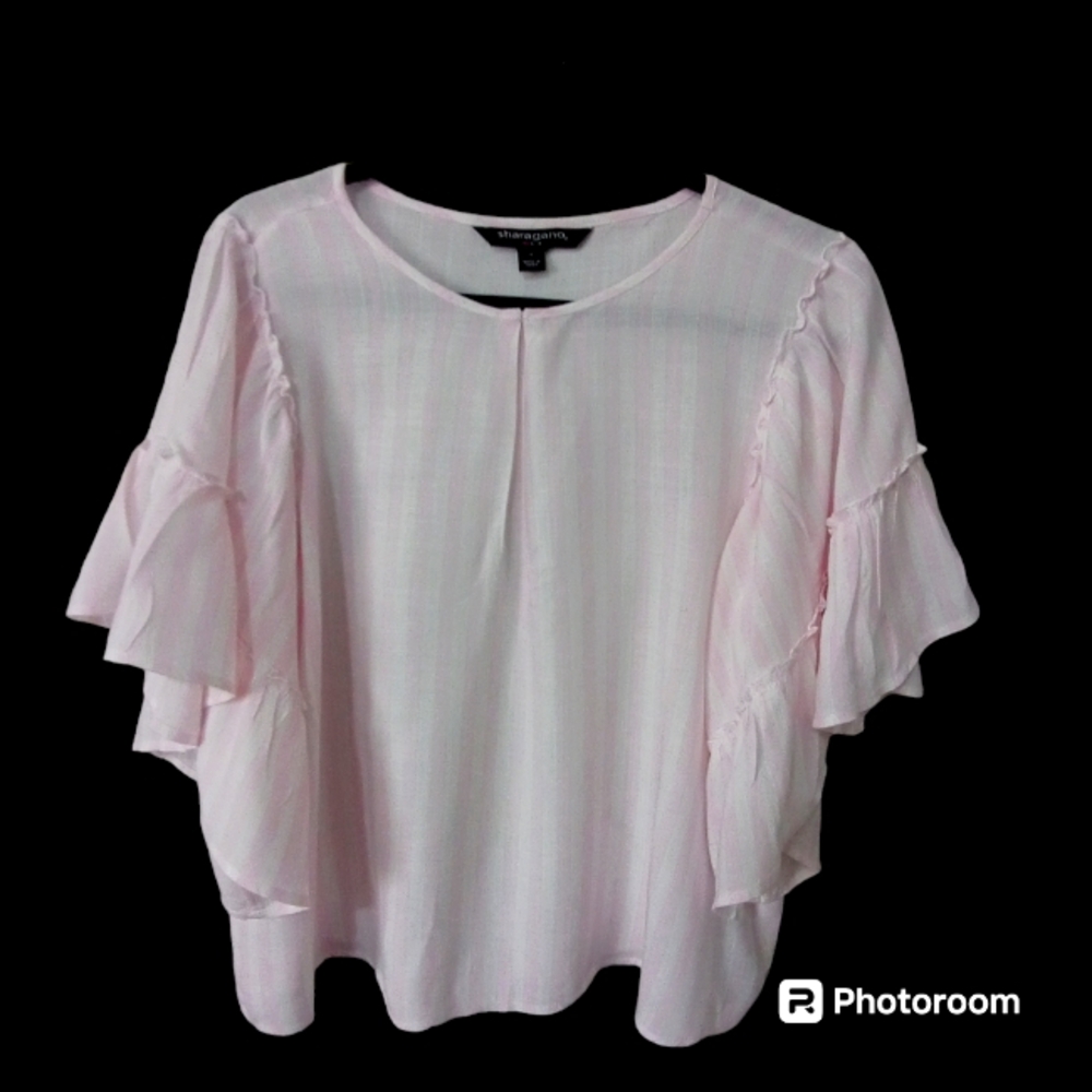 Sharagano soft pink & white stripe loose fit rayon top, Ladies sz S